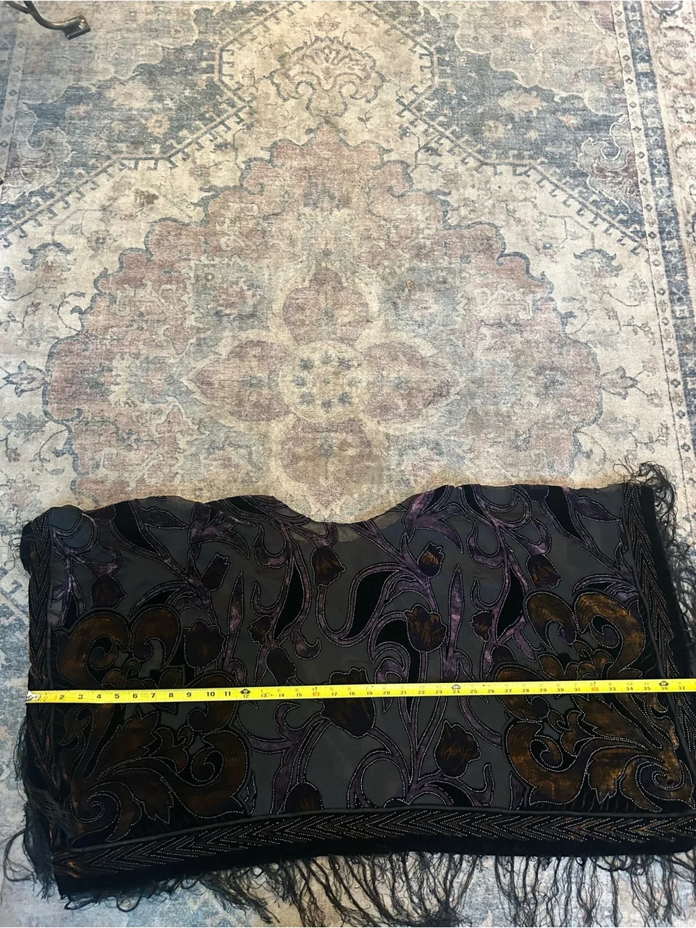Sheer Velvet Burnout Floral ShawlPoncho - Black & Purple
